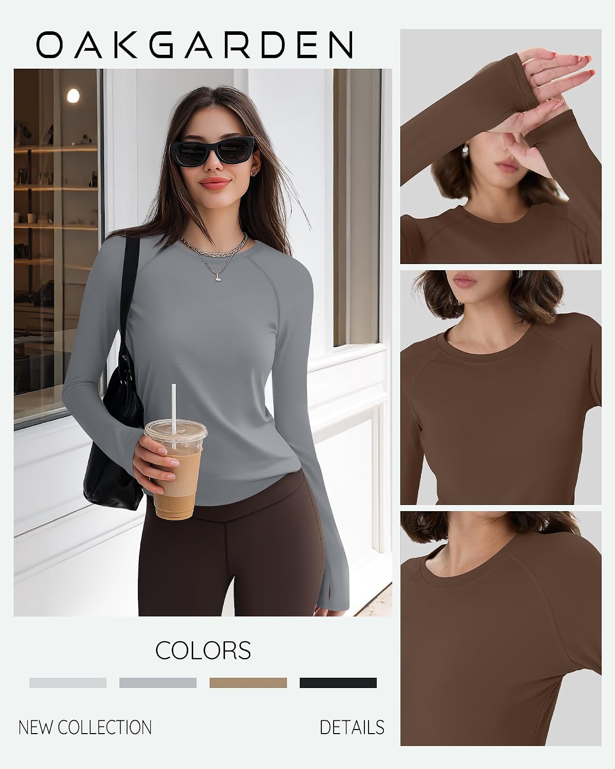 Oakgarden 4 Pack Women's Seamless Workout Shirts Long Sleeve Yoga Athletic Top Thumb Holes Raglan Crewneck Sports Running Tee