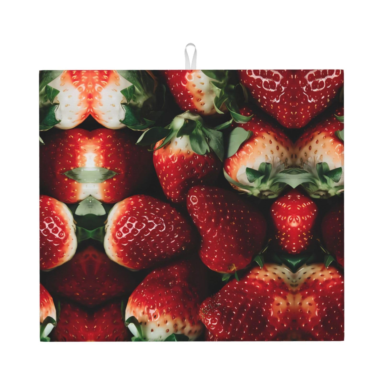 HJFCZH Strawberry Prints Kitchen Drying Mat – Absorbent Dish Throw for Countertops, Quick-Dry Non-Slip Layer with Colorful Designs, for New Kitchens