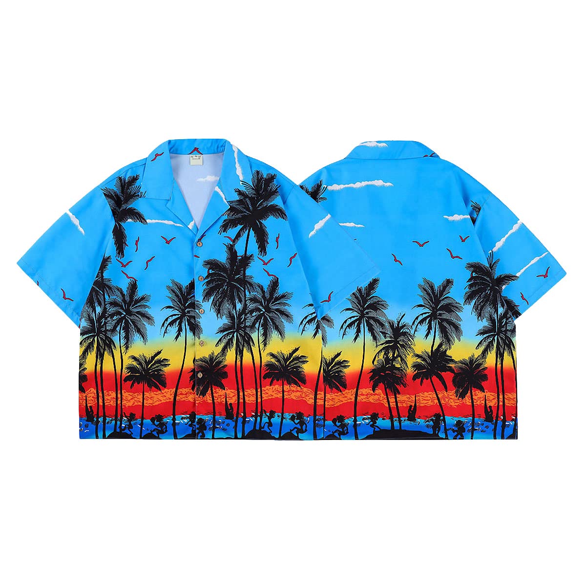 Emlyn Adrian Men Hawaiian Shirts Palm Tree Print Print Short Sleeve Button Down Beach Shirts Blue