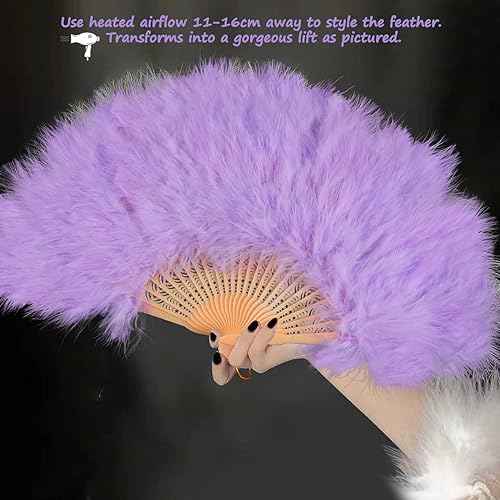 Miniatura 5 de FYYTARO Abanico de mano de plumas, abanico de plumas de marabú de estilo vintage de los años 20, ventilador de plumas de mano plegable para