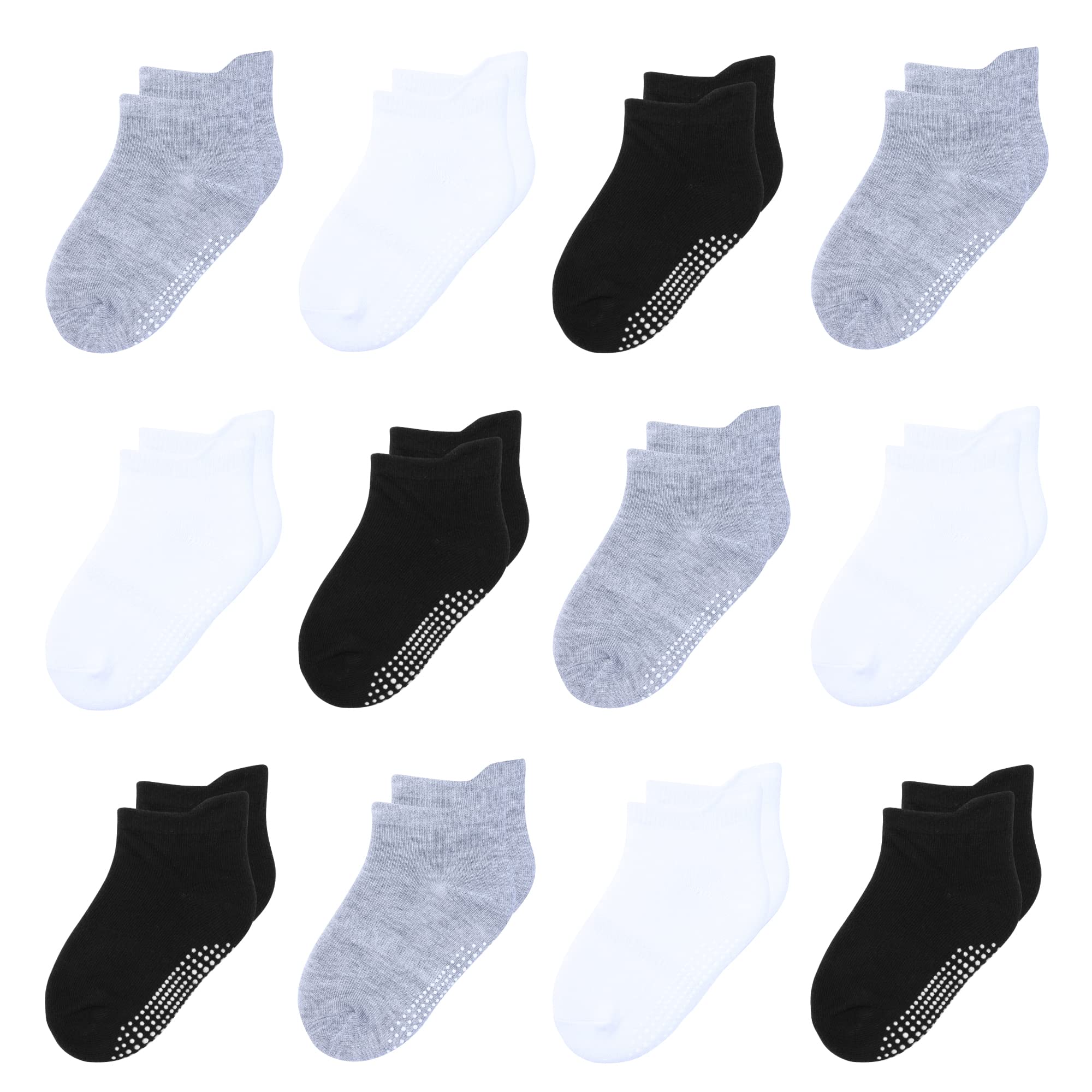 HYzgb 12 Pack Non Slip Kids Toddler Baby Cotton Ankle Socks with Grips for Girls Boys 1-7 Years, Multi Colors
