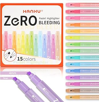 Pastel Highlighters, 15 Pack Bible Highlighters Assorted Colors, 4mm & 3mm Dual-Chisel Tip Highlighter Pens, Pastel Markers No Bleed Through for Journaling, Coloring, Bible Study Supplies