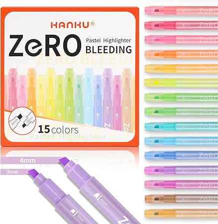 Pastel Highlighters, 15 Pack Bible Highlighters Assorted Colors, 4mm & 3mm Dual-Chisel Tip Highlighter Pens, Pastel Markers No Bleed Through for Journaling, Coloring, Bible Study Supplies