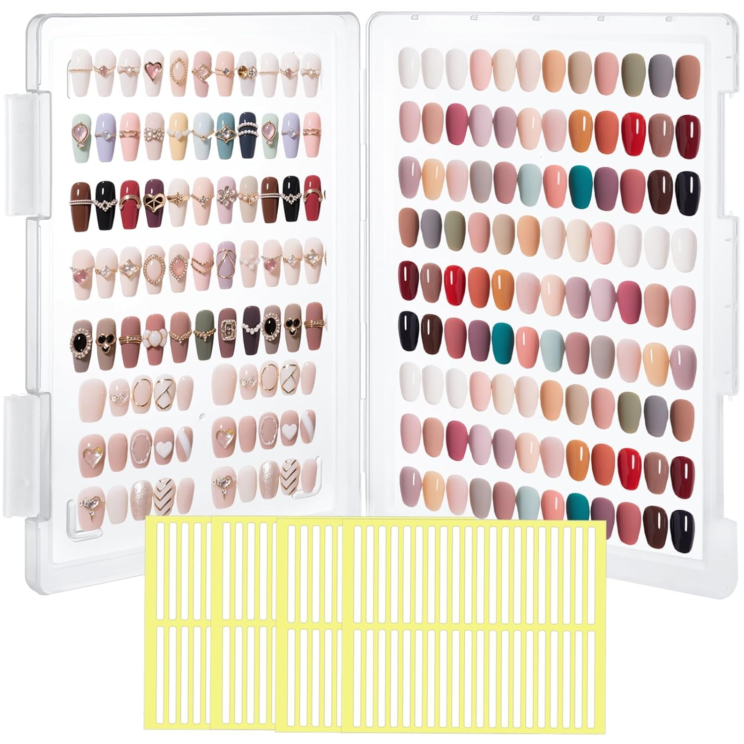 6 Pack Large Compact Transparent Press-On Nail Storage Box (12 * 9 * 0.8 Inch) - 600 Pieces Capacity - Press-On Nail Organizer & Display Storage Box-with Transparent Tape