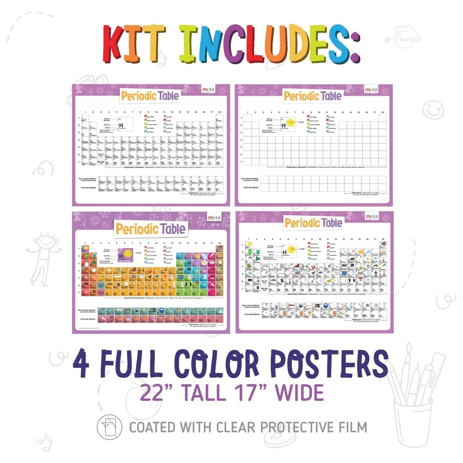 merka Toddlers Learning Kit, Learning Periodic Table, Chemistry and Science, Educational Toys Set with 4 Posters, 118 Flashcards, Practice Book with Exercises and Puzzles, Preschool Homeschool Kit - Image 3