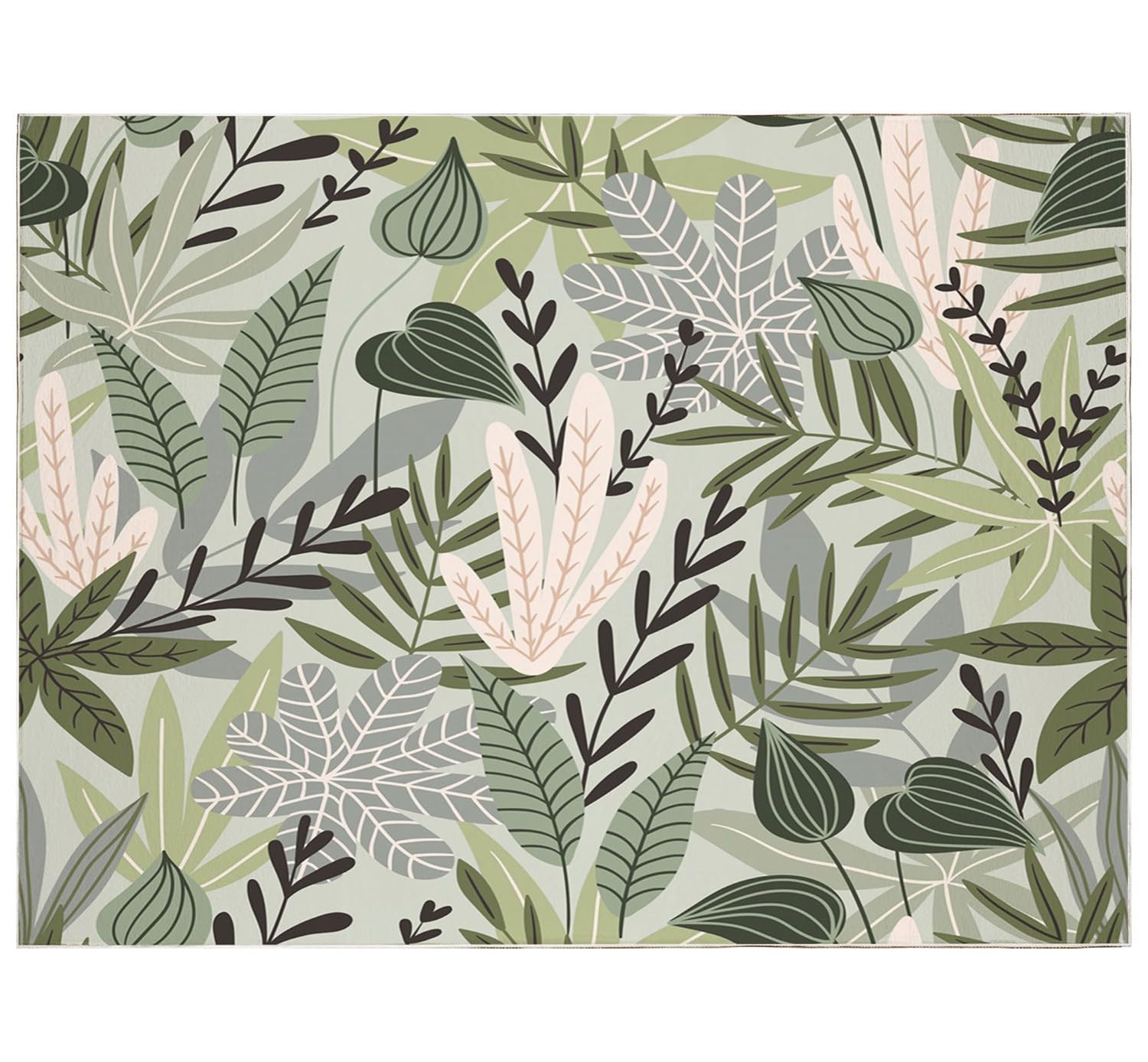 Grand Tapis Douce à Poils Courts pour Salon, Chambre à Coucher 160x230cm, Tapis Impression de Feuilles de Plantes Antidérapant Lavable Tapis Vert Sauge Antifouling, Chambre d'enfants Décoratif