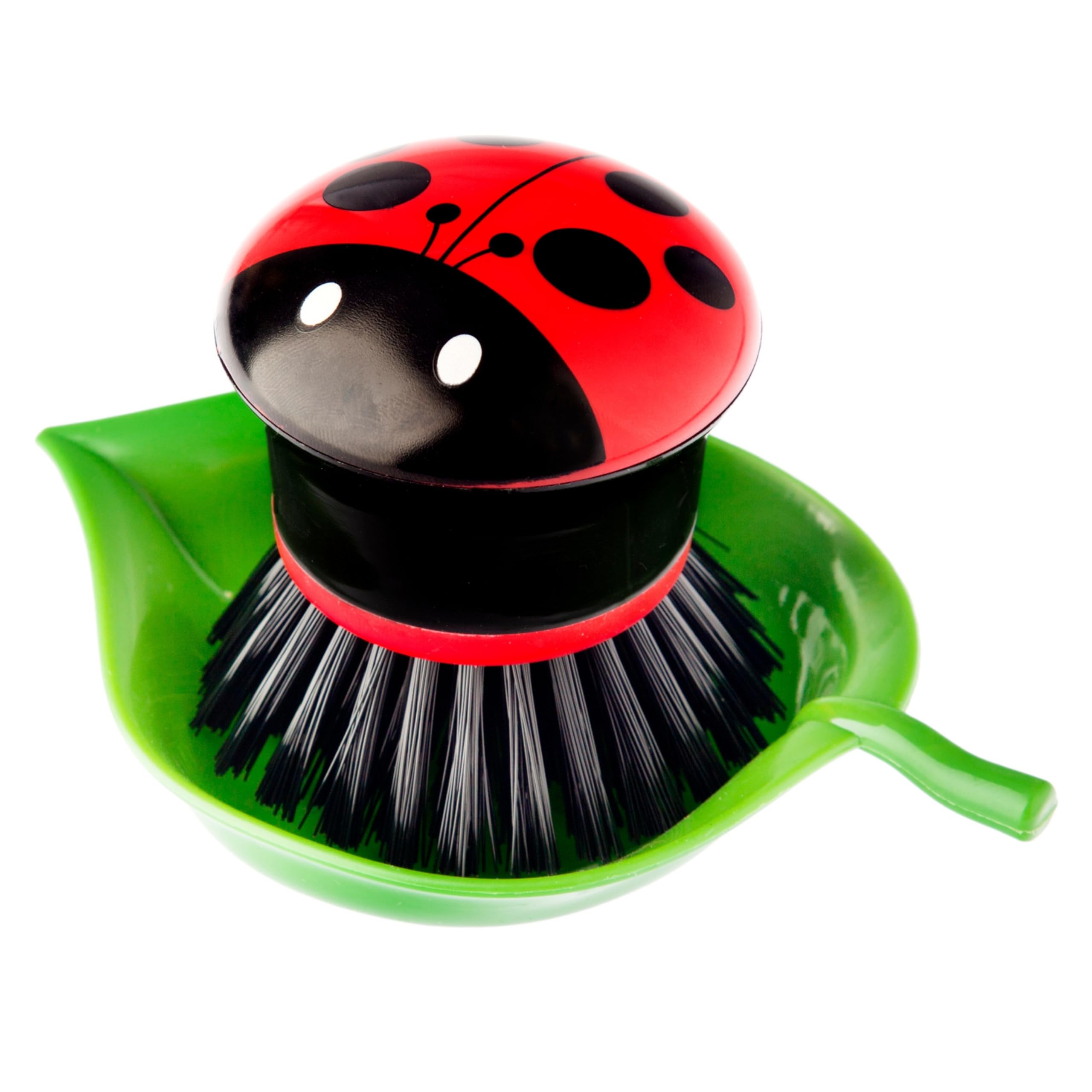 Vigar Ladybug Palm Dish Scrub Brush with Holder, Perfect Kitchen Brushes for Dishes, Sink Brush and Cleaning Brushes for Household Use, Red, Green