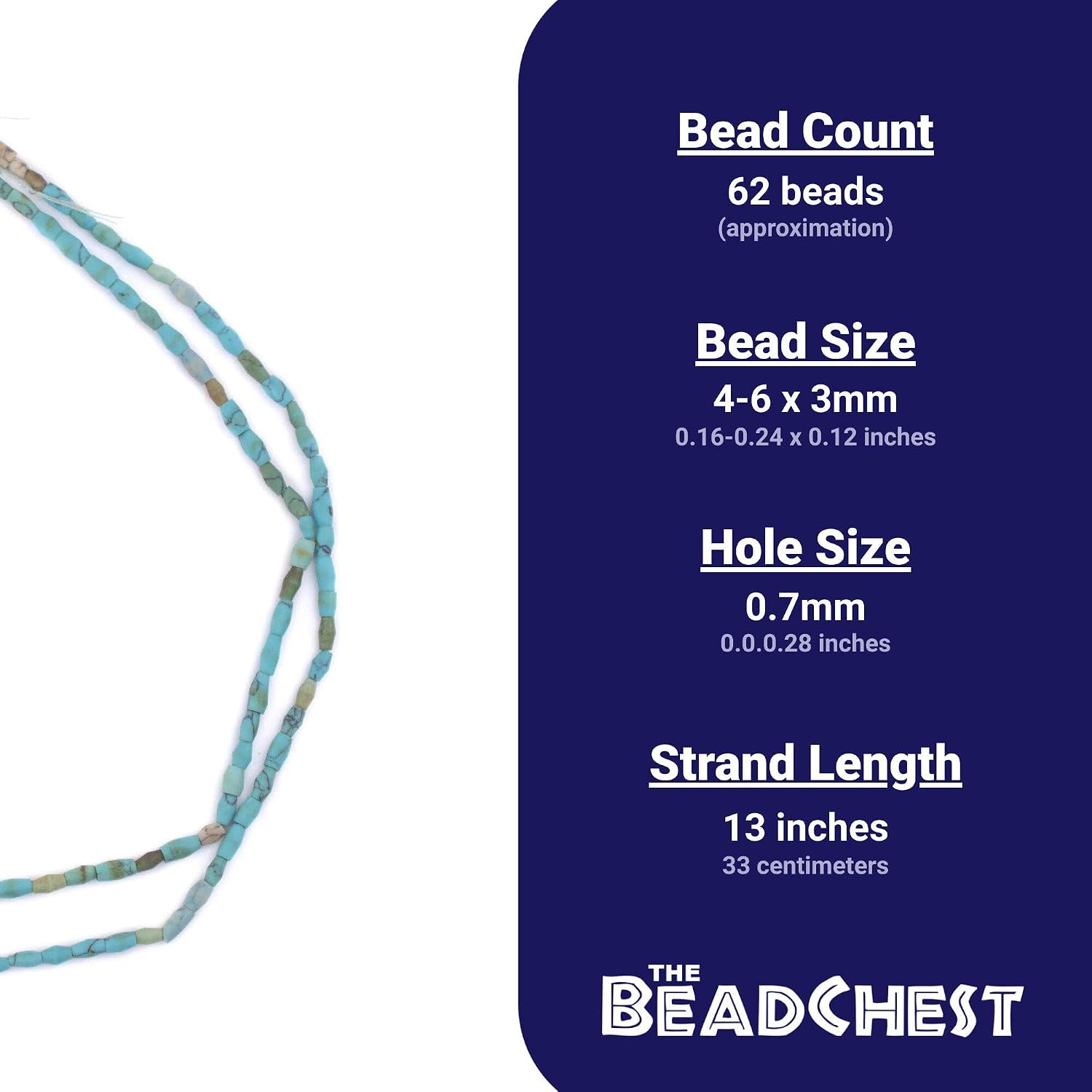 The Bead Chest Turquoise Blue Afghani Bicone Rice Beads 4.5 x 2.5mm Afghanistan Gemstone 16 Inch Strand