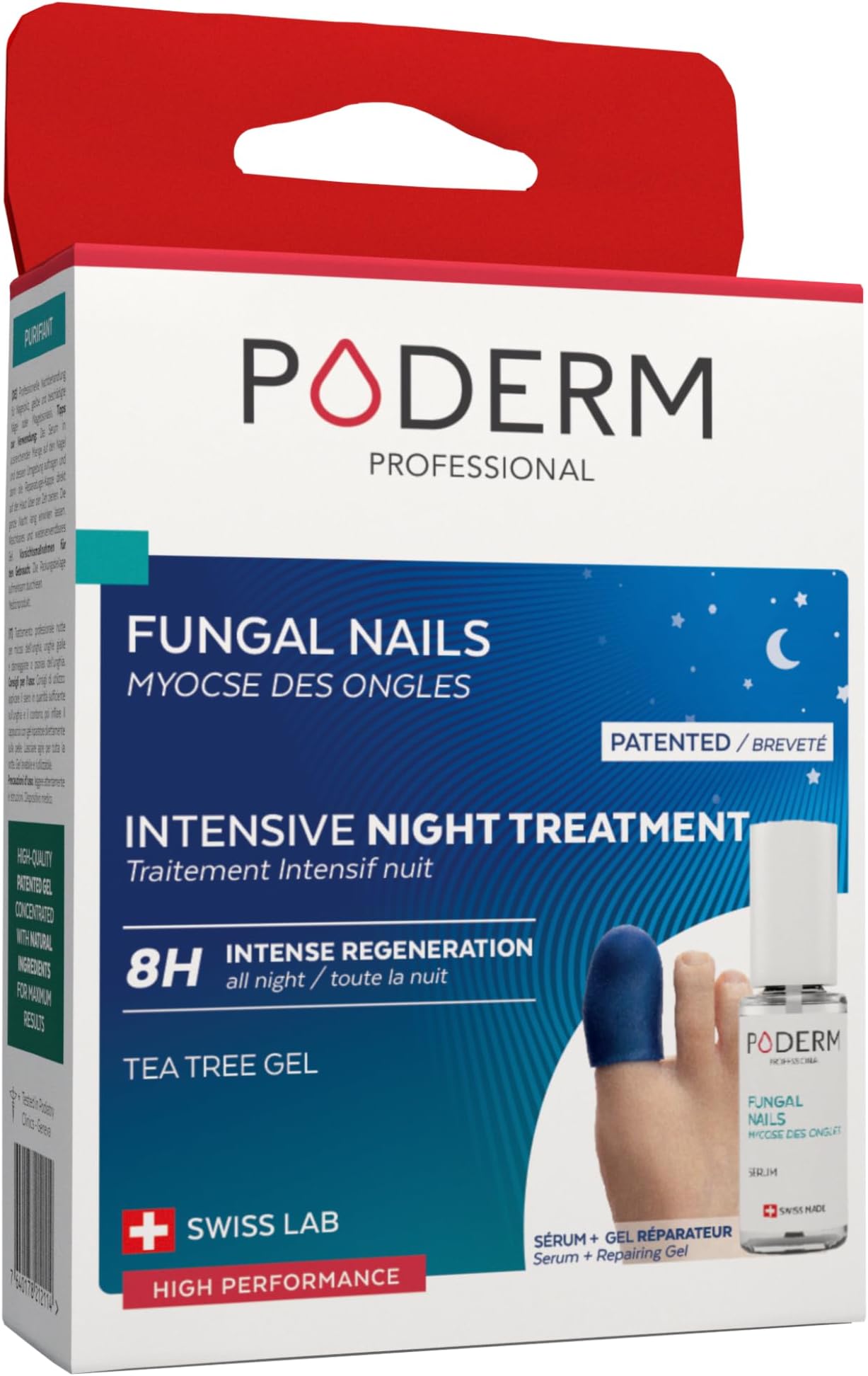 PODERM – 2-in-1 FUNGAL NAIL INTENSIVE NIGHT TREATMENT Eliminates the fungal infection and renews the nail while you sleep |VEGAN | Professional foot/hand treatment | Quick & Easy | Swiss Made