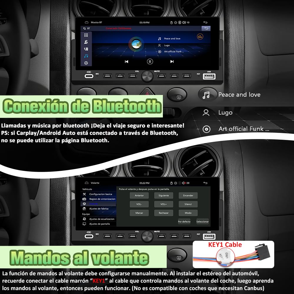 AWESAFE Radio de Coche 1 DIN Universal con Carplay y Android Auto Inalámbrico,Autoradio 1 DIN con Pantalla Táctil de 6.86 Pulgadas y Cámara Trasera, Admite Bluetooth/Mandos Volante/FM/USB