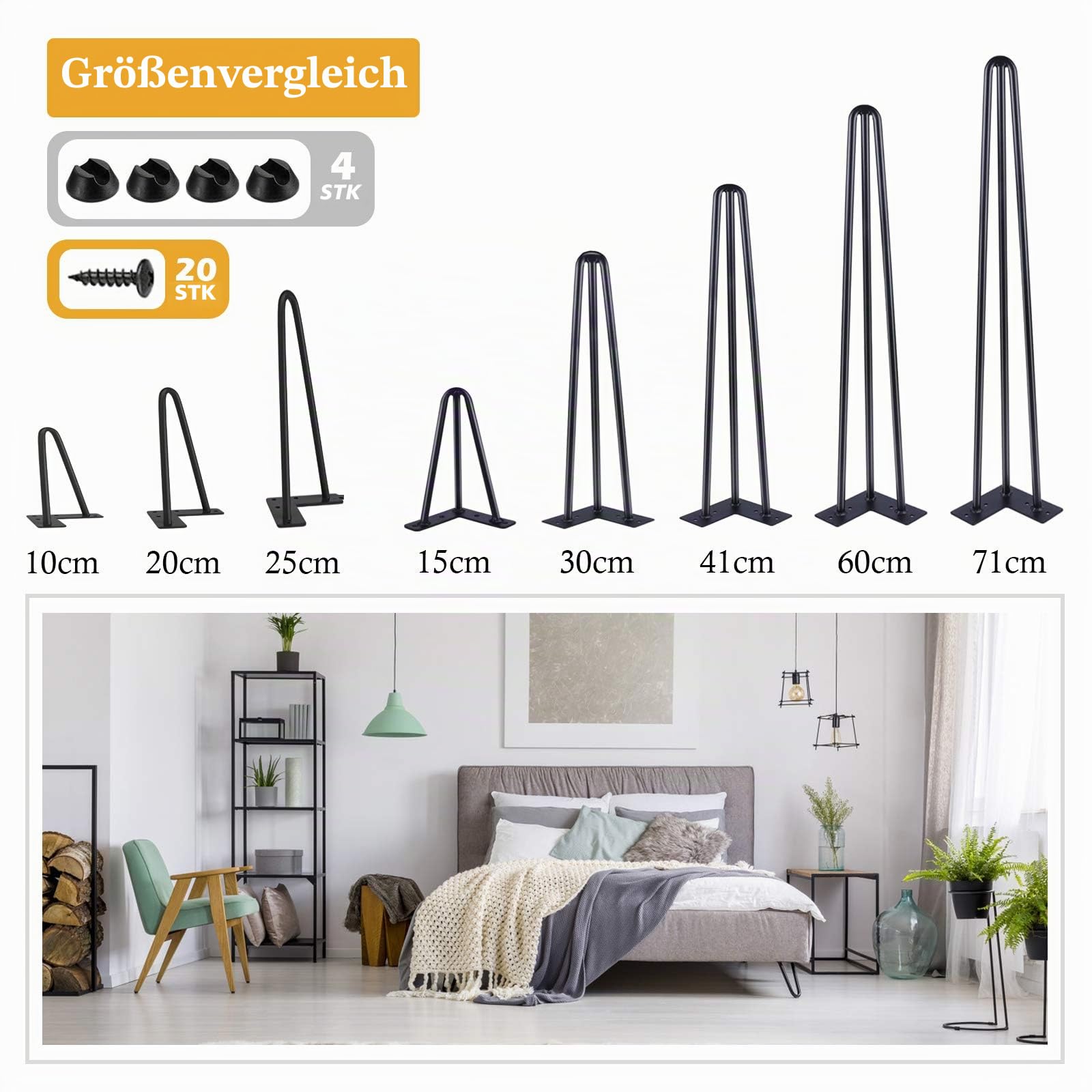 Haarnadel Tischbein 4X Hairpin Leg Möbelbein Haarnadelbeine aus Metall Tischzubehör DIY für Esstisch Couchtisch Schreibtisch