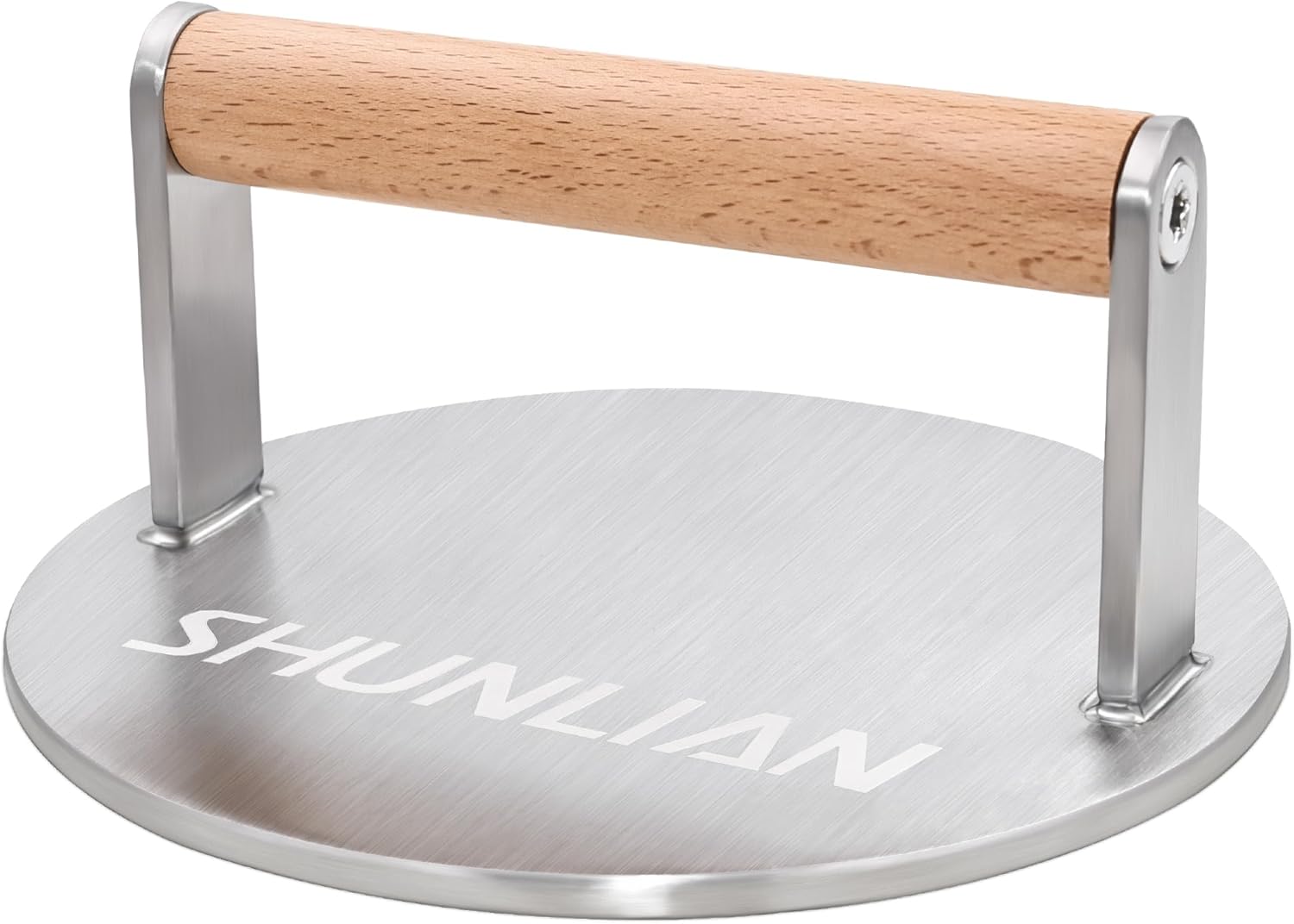 Stainless Steel Burger Smasher, 6 Inch Heavy Duty Grill Press with Wood Handle, 1.7 lb Solid Cooking Weight Press for Flat Top Griddle, Meat Press for BBQ, Fish, Chicken, Bacon & Steak