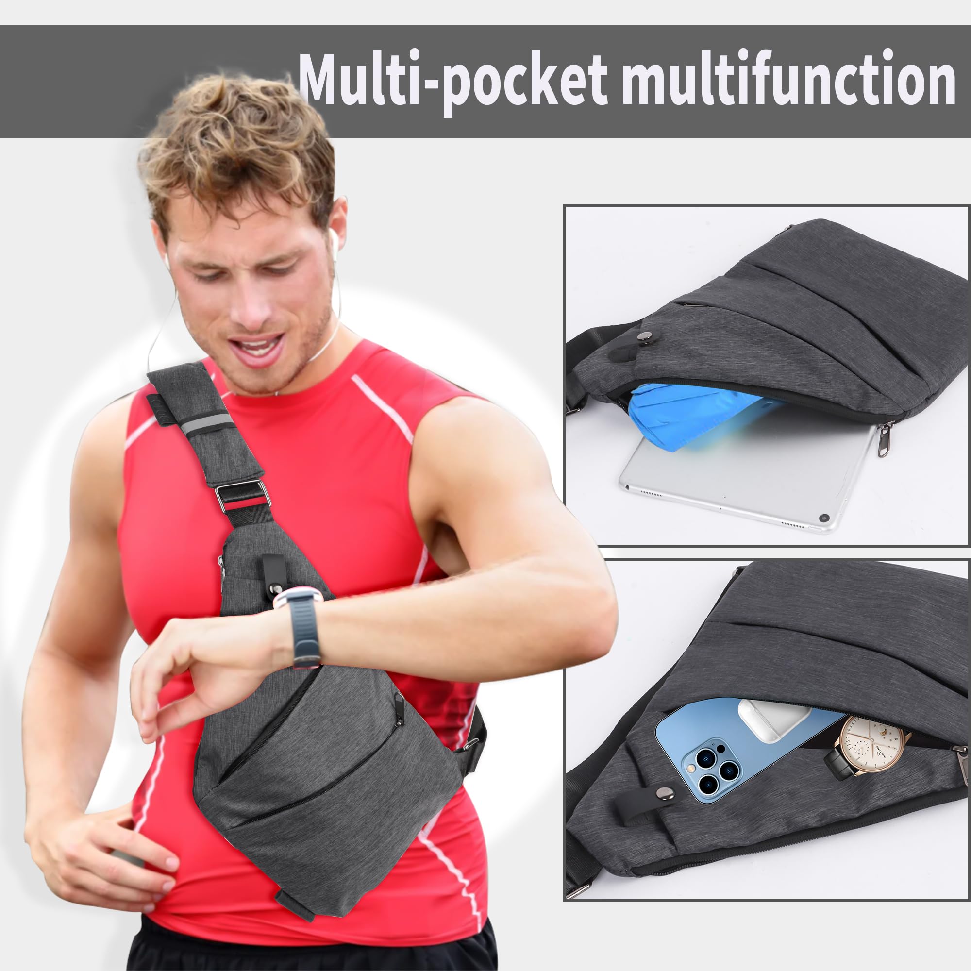 Creaher Sling Chest Bag for Men Sling Backpack Anti Theft Waterproof Bags Crossbody Shoulder Bag Daypack for Outdoor Sport Travel Hiking (Black) - Image 4