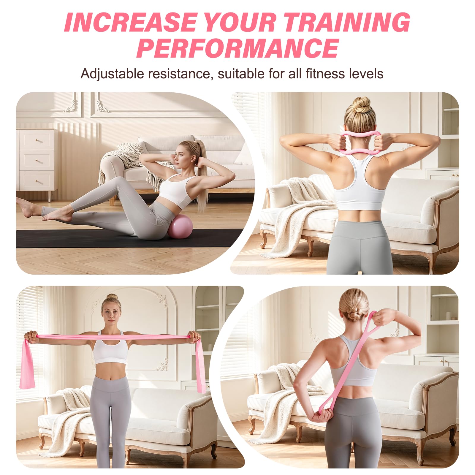 Zestaw do pilatesu: 13 sztuk pierścionków do pilatesu, z piłką do pilatesu, taśmami do fitnessu, pasem do jogi, skarpetkami dla kobiet – zestaw do pilatesu do domu, sprzętu sportowego dla siły