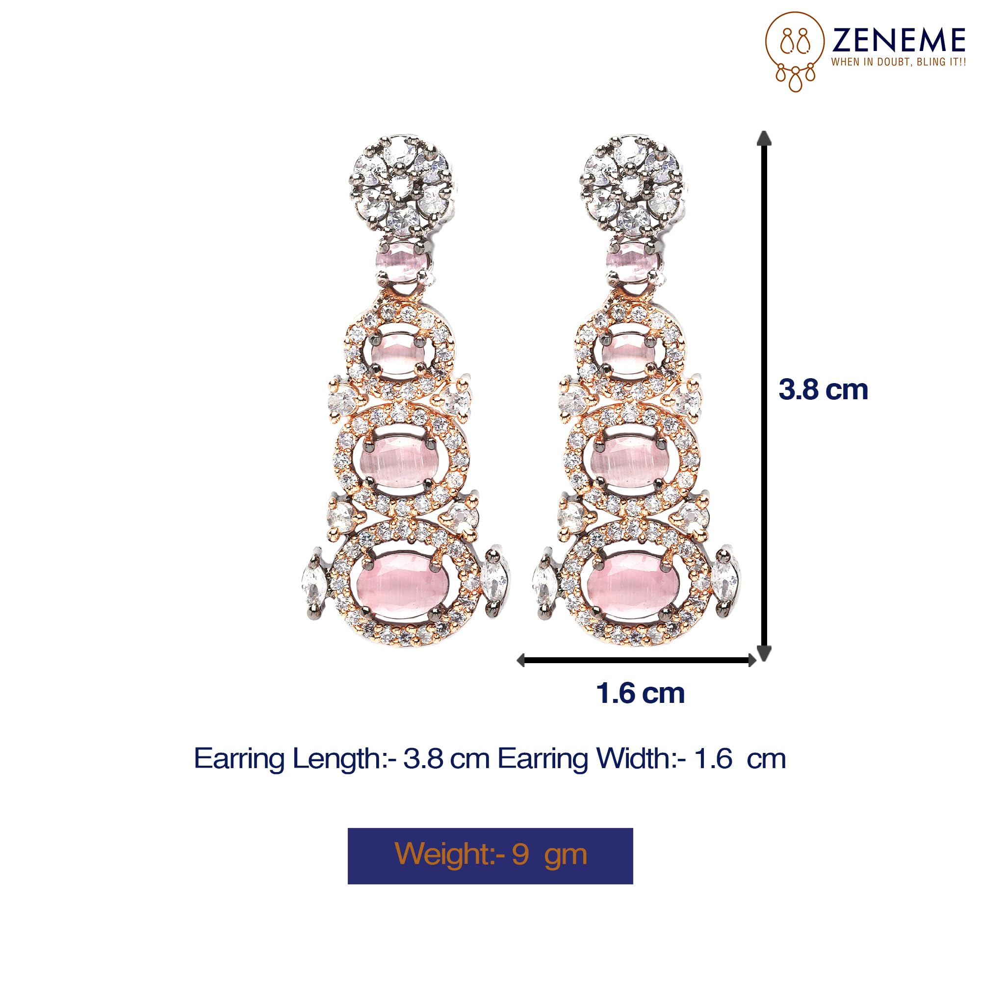 Intramural Quirky Drop Earrings with Rhodium American Diamond