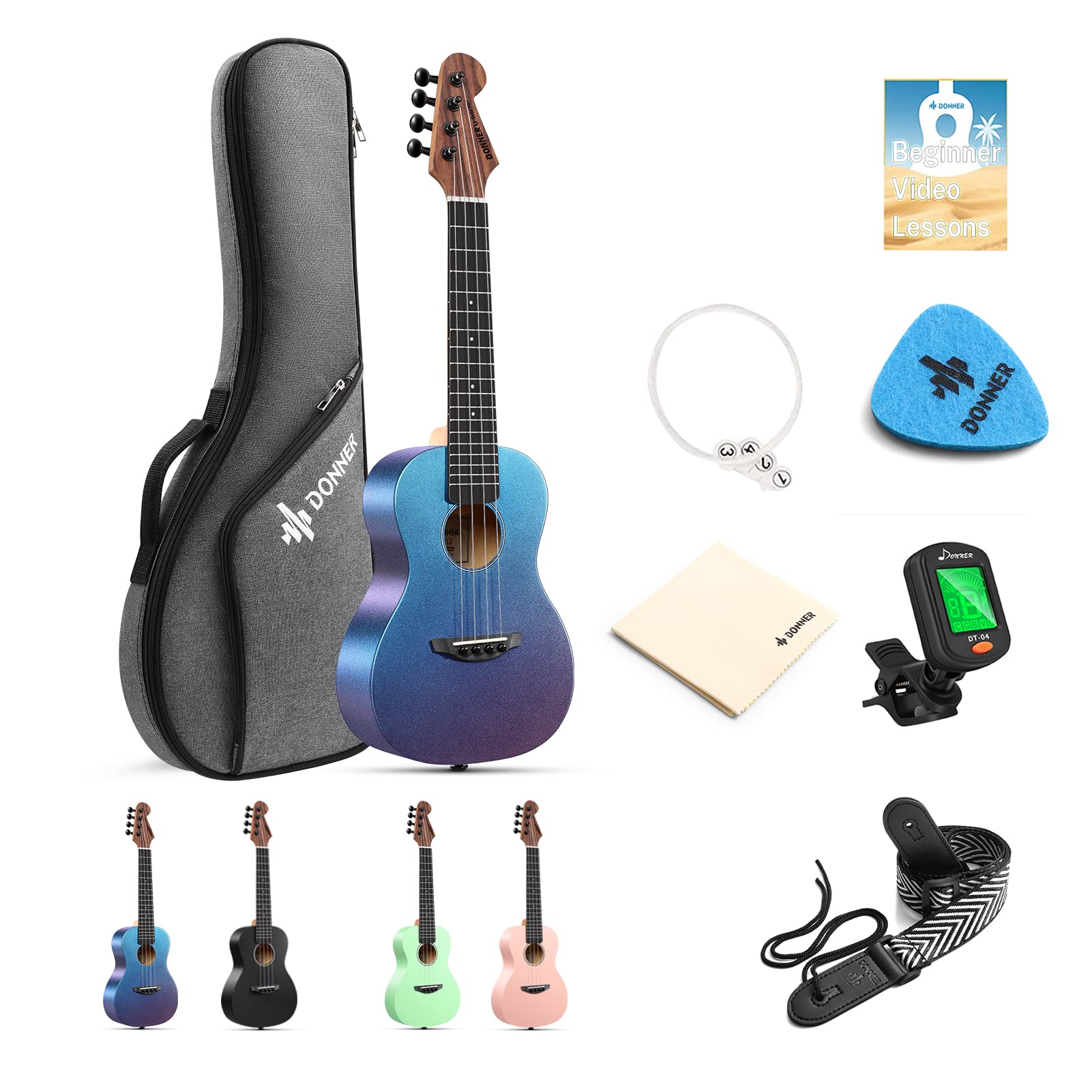 Donner Concert Ukulele Beginner 23 Inch Ukelele Starter Bundle Kit with