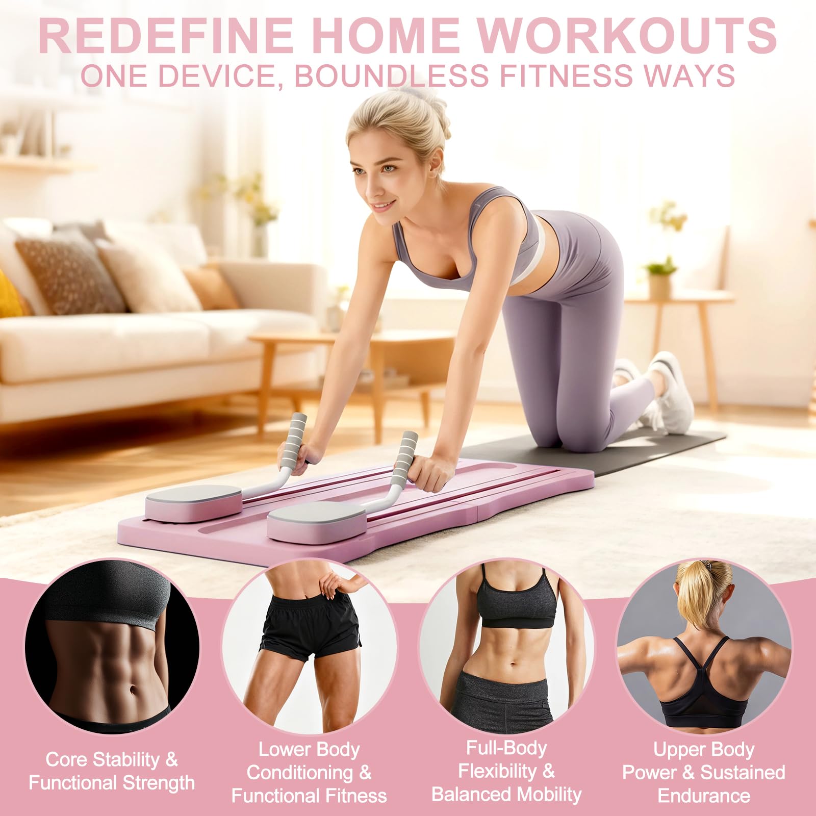 Roadtime Reformador de Pilates 6 en 1 Mejorado Plegable Juego Compacto | Protector de Rodilla y Entrenador Abdominal Multifuncional,Tabla Abdominal con Retroceso Automático para Casa y Gimnasio,PK