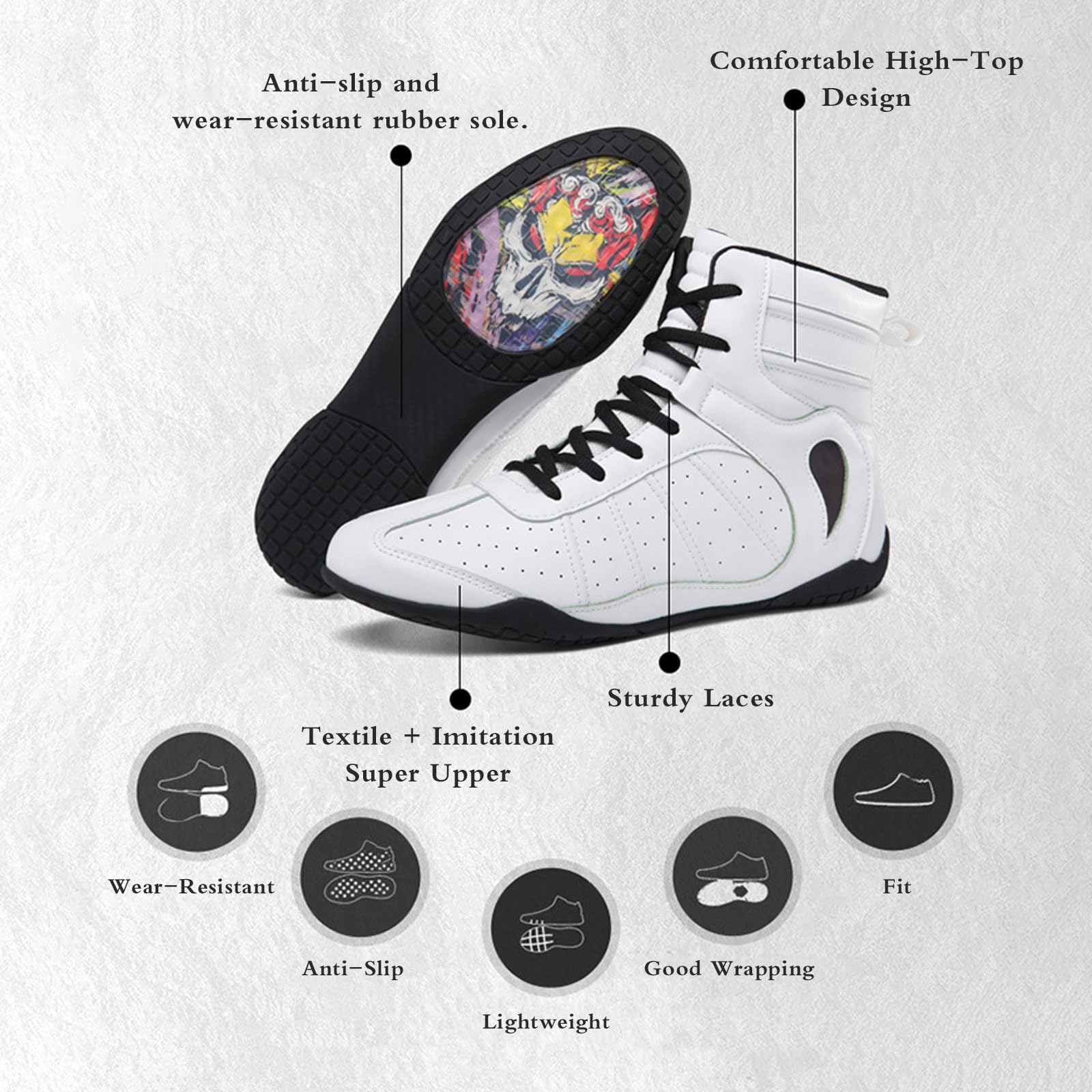 Scarpe da Wrestling Uomo,Scarpe da Boxe Pugilato,Scarpe da Boxe Unisex,Unisex,Moda,Antiscivolo,Flessibili,Traspiranti,Laced,per Kickboxing Sandas Fight Fitness Training,Boxing.