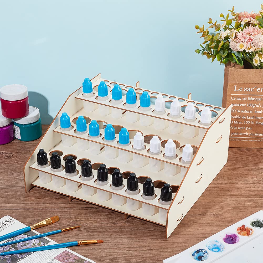 nbeads 3-Lagiger Farb- Und Pinselhalter Aus Holz, Wooden Craft & Brash Rack Holzmaserung Laminat Multi-Layer-Schreibtischständer, Halten Sie 50 Farbflasche Und 14 Pinsel