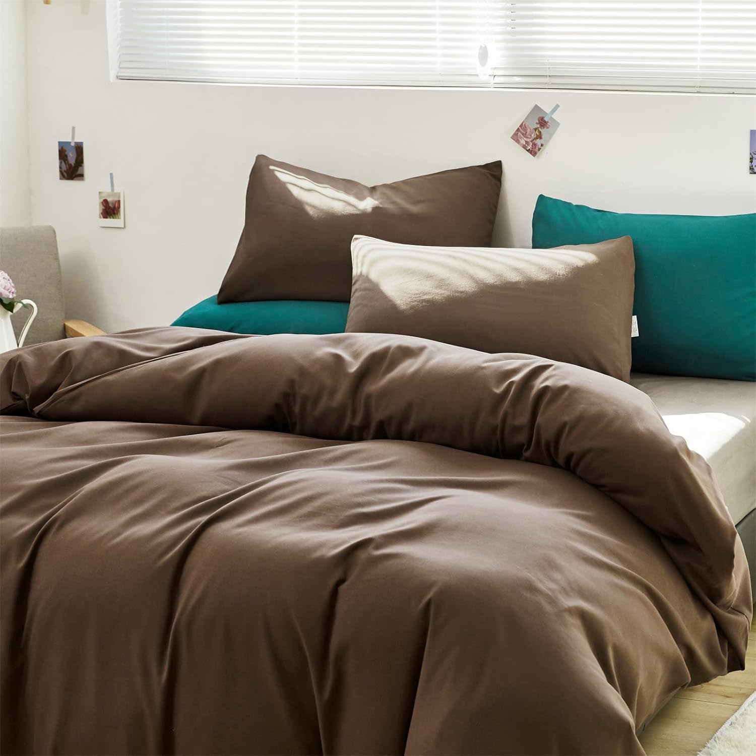 Luxlovery Brown Comforter Set Queen Mocha Brown Bedding Comforter Set Chocolate Color Solid Soft Breathable Blanket Quilts Chestnut Bedding Set for Women Men Queen - Image 4