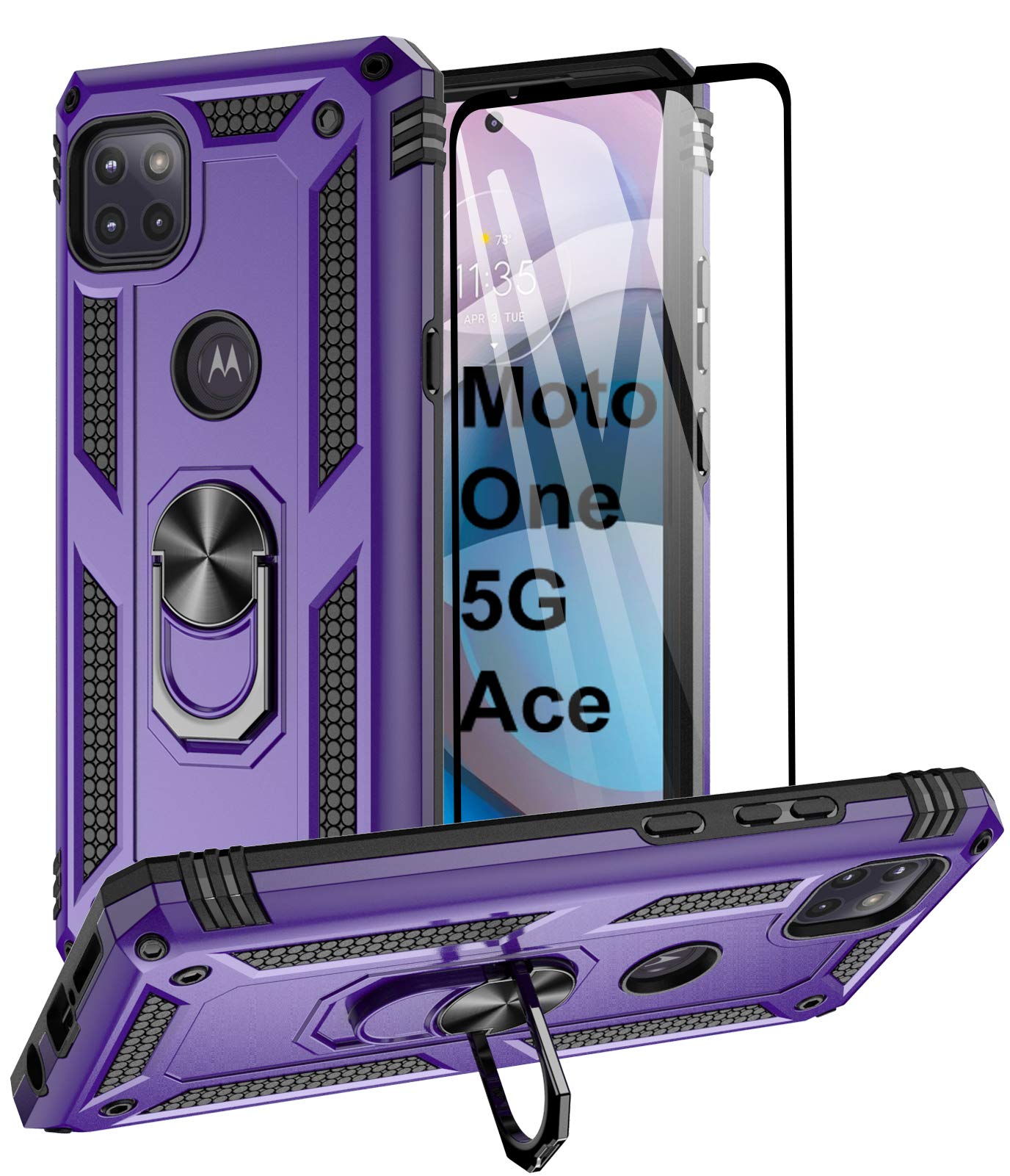 Amazon Com Aliruke Moto One 5g Ace Moto G 5g Case With Tempered Glass Screen Protector And Grip Ring Kickstand Military Grade Cover Magnetic Finger Loop Stand Phone Cases For Motorola Moto One 5g