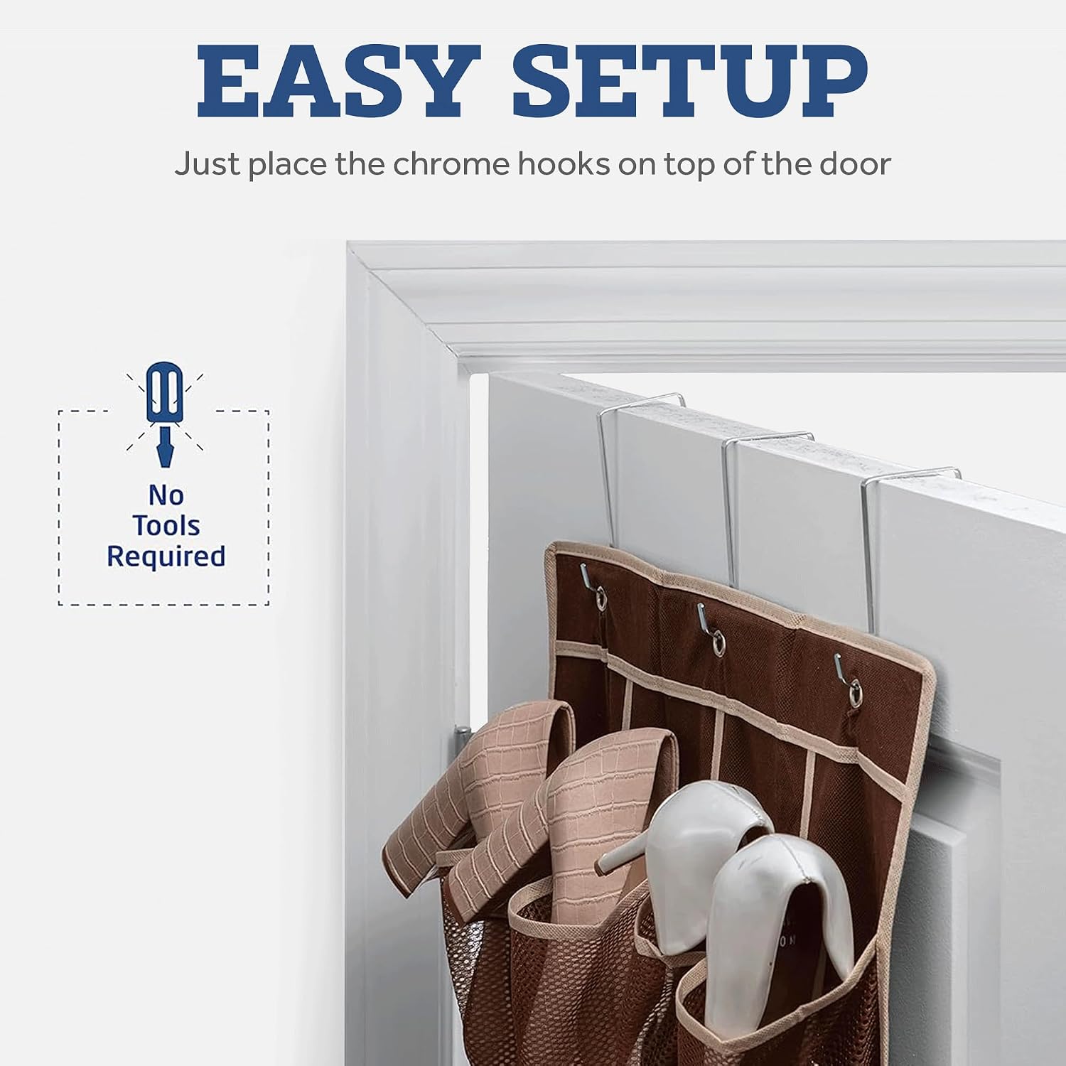 ZOBER Over the Door Shoe Organizer, 24 Pockets - Hanging Shoe Rack W/Mesh Pockets to Store Shoes, Towels, Snacks, Toys - Closet, Pantry Storage
