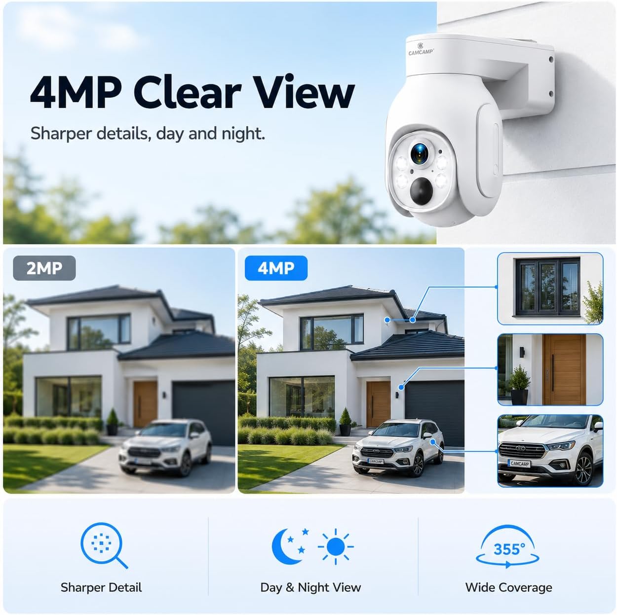 CAMCAMP Solar Security Cameras Wireless Outdoor, 4MP Battery PTZ 355° with 10CH NVR & 500GB HDD, PIR Motion Detection, Color Night Vision, Spotlight, 2-Way Audio, IP66, Home Security, No Monthly Fee 4 71LVf72hbDL. AC SL1254