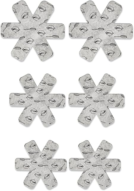6-Piece Grey Pot Protector, Pot Separator Pads Larger and Thicker For Separating Pots in Kitchen Cupboards to Avoid Scratching or Damage When Stacking (Grey)