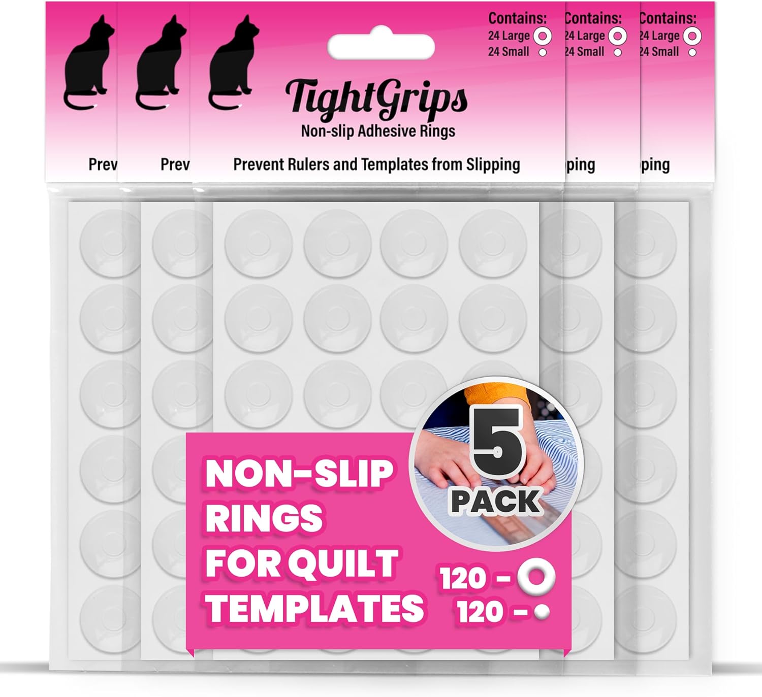 TightGrips Non-Slip Grips for Quilt Templates - 48 Pieces Total - 24 Large & 24 Small - 5 Pack