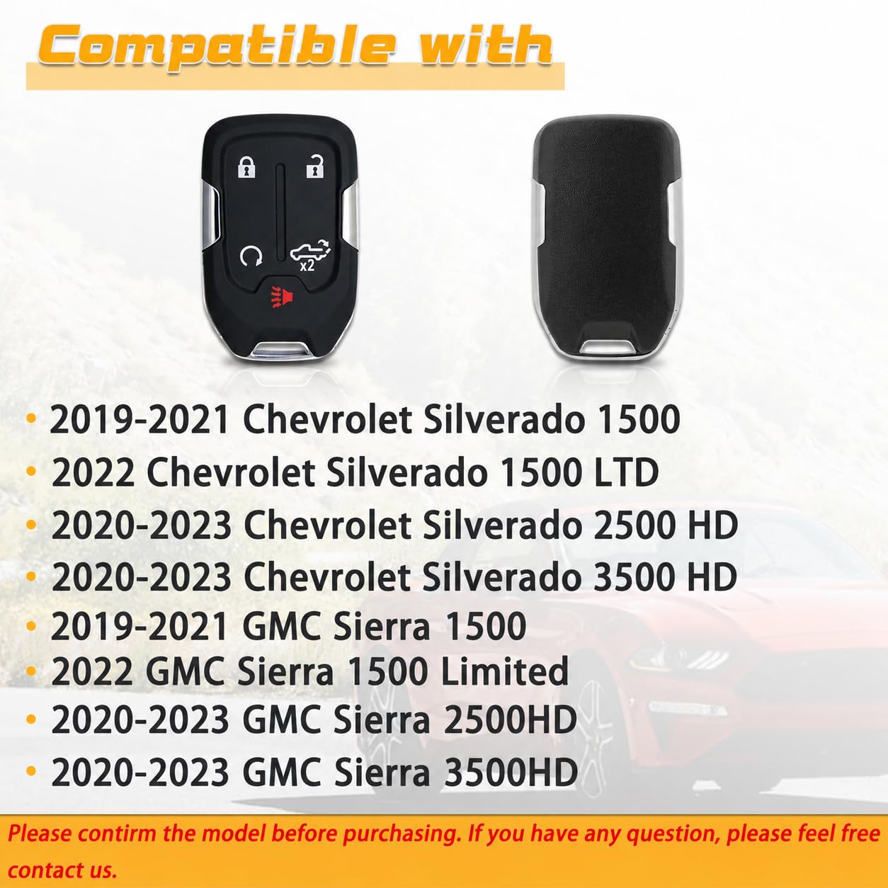 Telecomando di ricambio per GMC Sierra Chevy Silverado 1500 2500 3500 2019 2020 2021 2022 Telecomando senza chiave HYQ1EA HYQ1ES 5 pulsanti