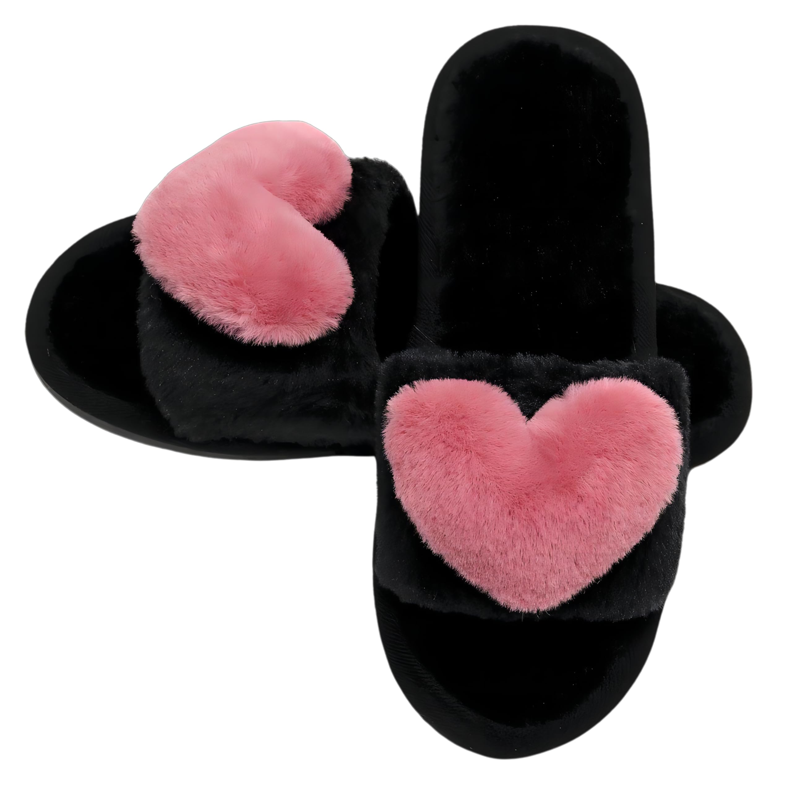 Women's LOVE Slippers Fuzzy Fluffy Memory Foam House Shoes Open Toe Indoor and Outdoor