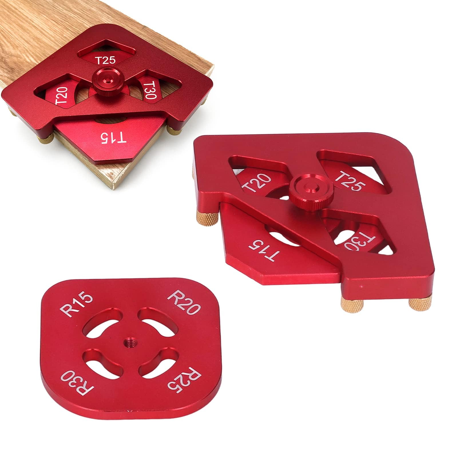 Aluminiumlegierungs-Router-Schablonenset für Holzbearbeitung, Rundwinkel-Radiusschablone-Werkzeugsatz, Schnellwechsel-Schablonen für Bilderrahmen, Tische, Möbelbau, inklusive R15 R30, T15