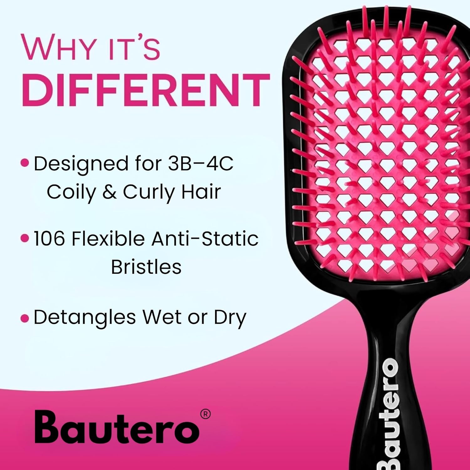 Bautero Brush Detangler Brush for Wet & Dry Hair, Pain-Free Brushing on All Hair Types, Knot Removal, Vented Hair Brush, Sakura Blossom