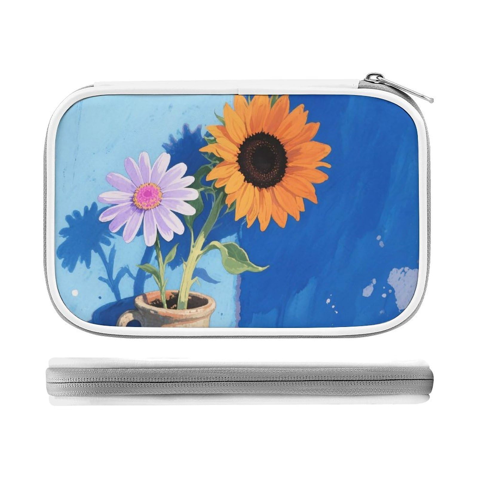 Fodpand Women's Style Large Capacity Pencil Case For Adults - Durable Pu Leather Daisy Sunflower Pencil Pouch With Zipper Portable Travel Makeup Bag Mini Cosmetic Bag For Office, Travel