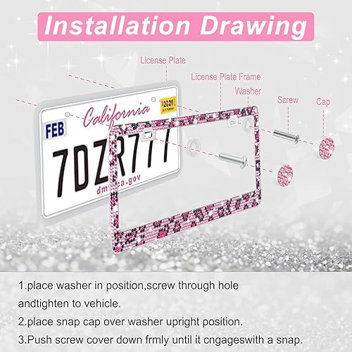 Vista 20 de Amiss Marco de matrícula brillante para mujer, 2 unidades de diamantes de imitación hechos a mano de cristal de acero inoxidable de alta calidad