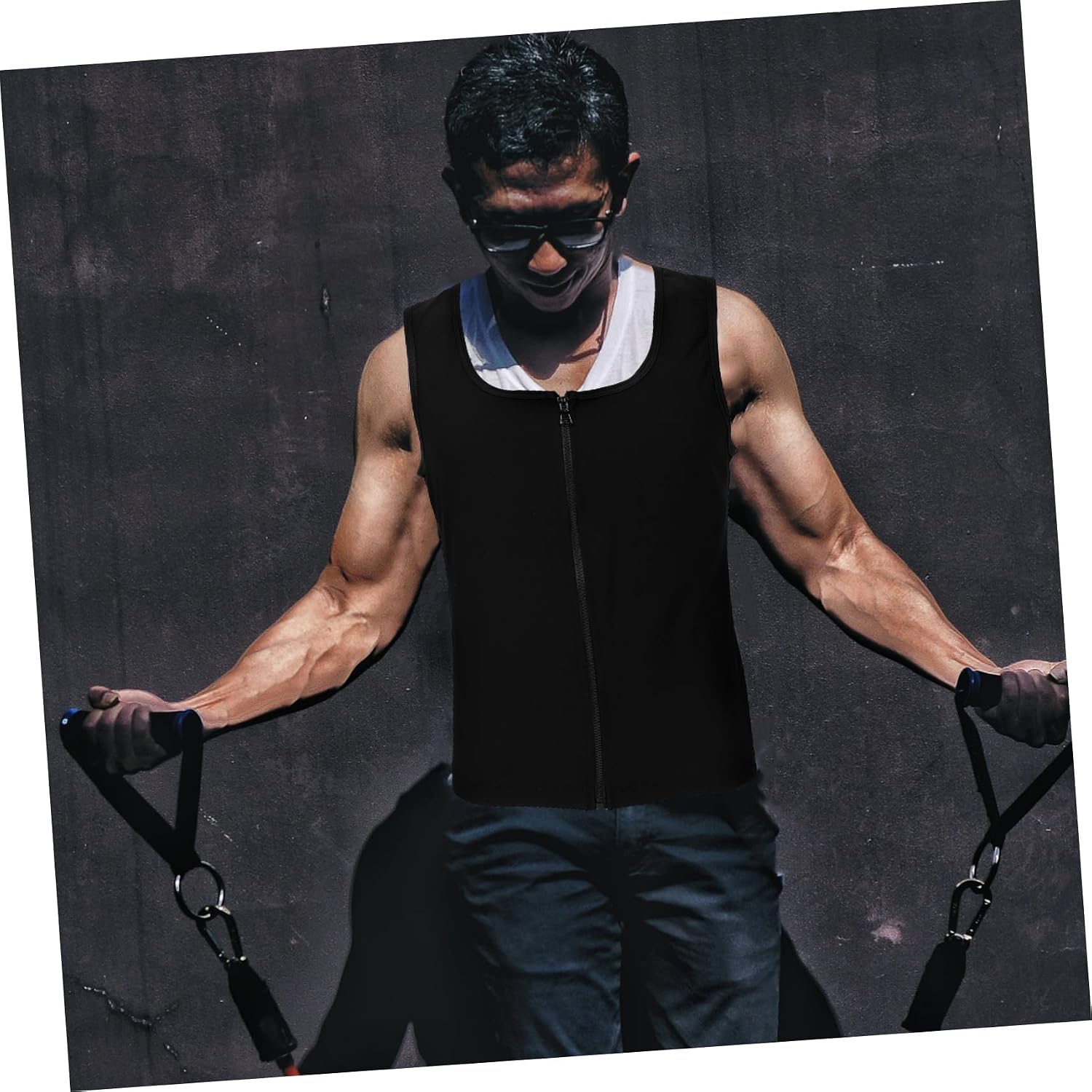 Men Zippered Sweat Vest for Workouts Multi-use Compression Top for Running Gym and Shaping Fitness Apparel for Men Pu