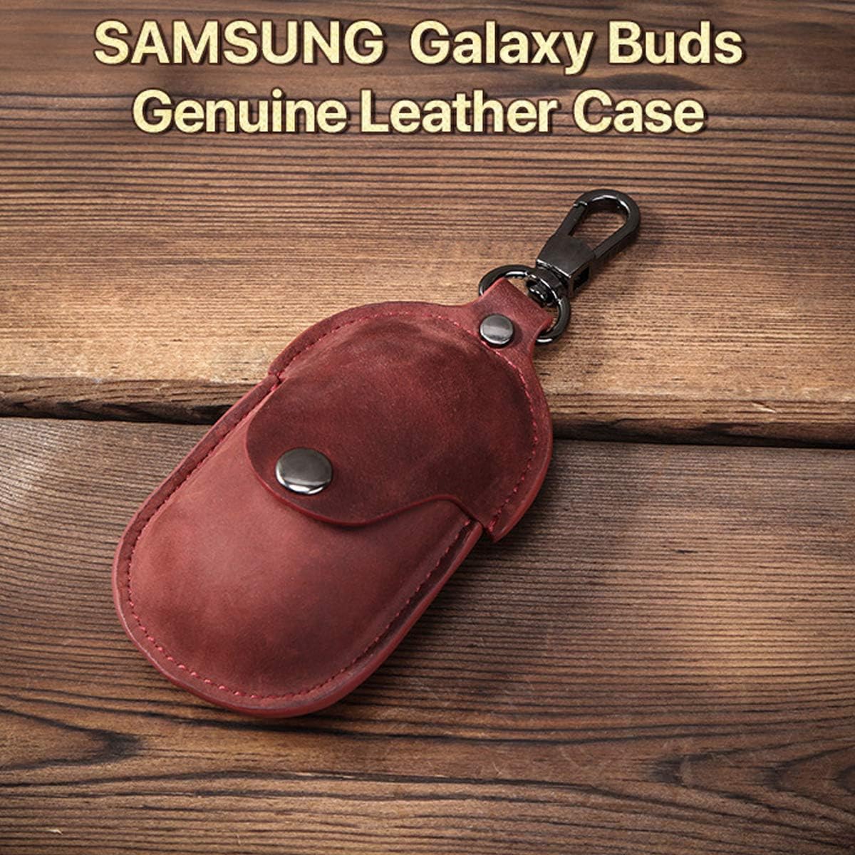 APOSU Genuine Leather Case for Galaxy Buds, Portable Protective Shockproof Cover with Keychain Compatible Samsung Galaxy Buds Earbuds Accessories (Red)