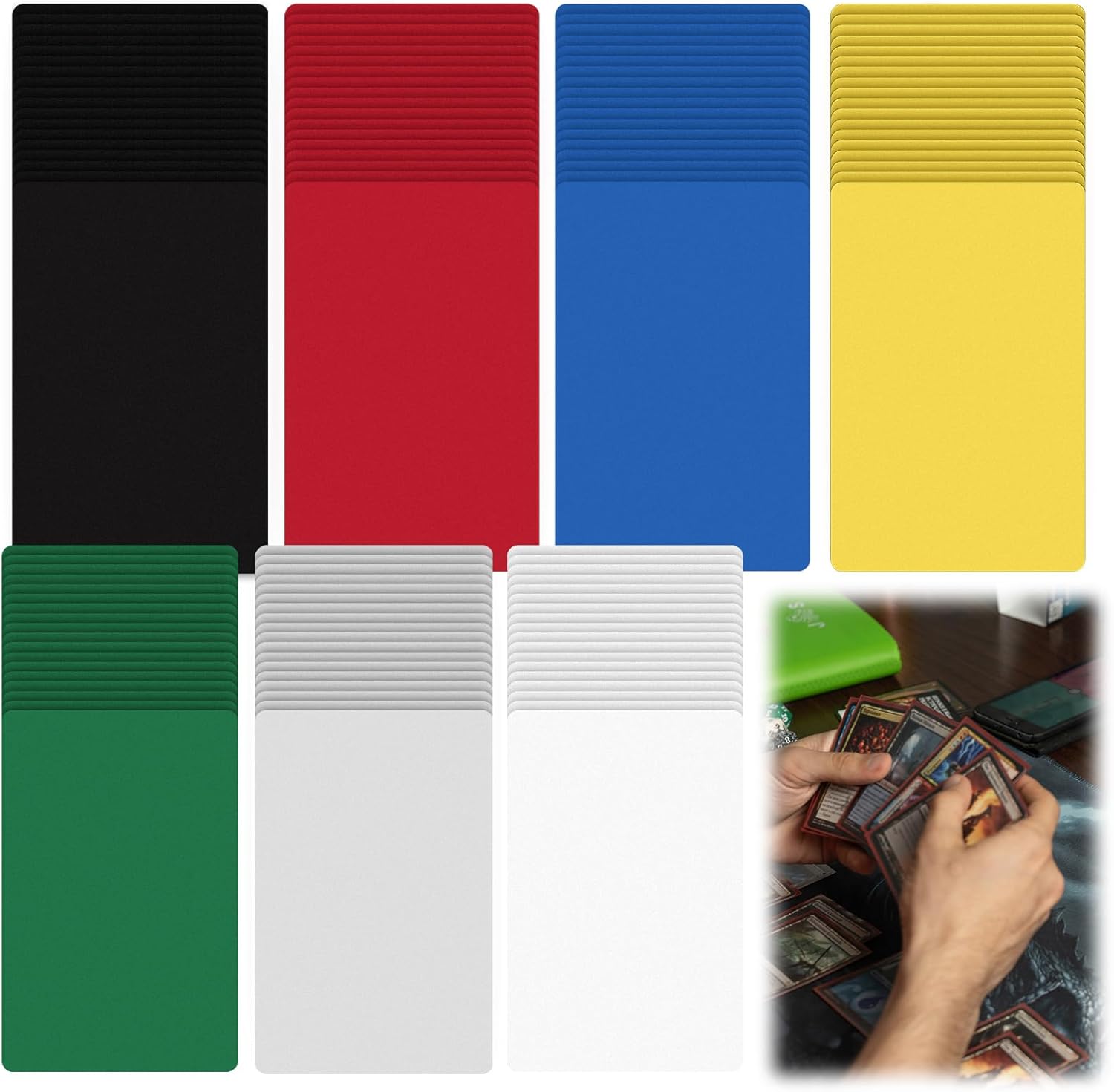 AmazingSpark 168 Pcs Trading Card Dividers, 7 Color Plastic Card Separators, Coded for Deck Organizing, Standard Vertical, Fit No Bend, Compatible with MTG TCG Games, 2.48'' x 3.82''
