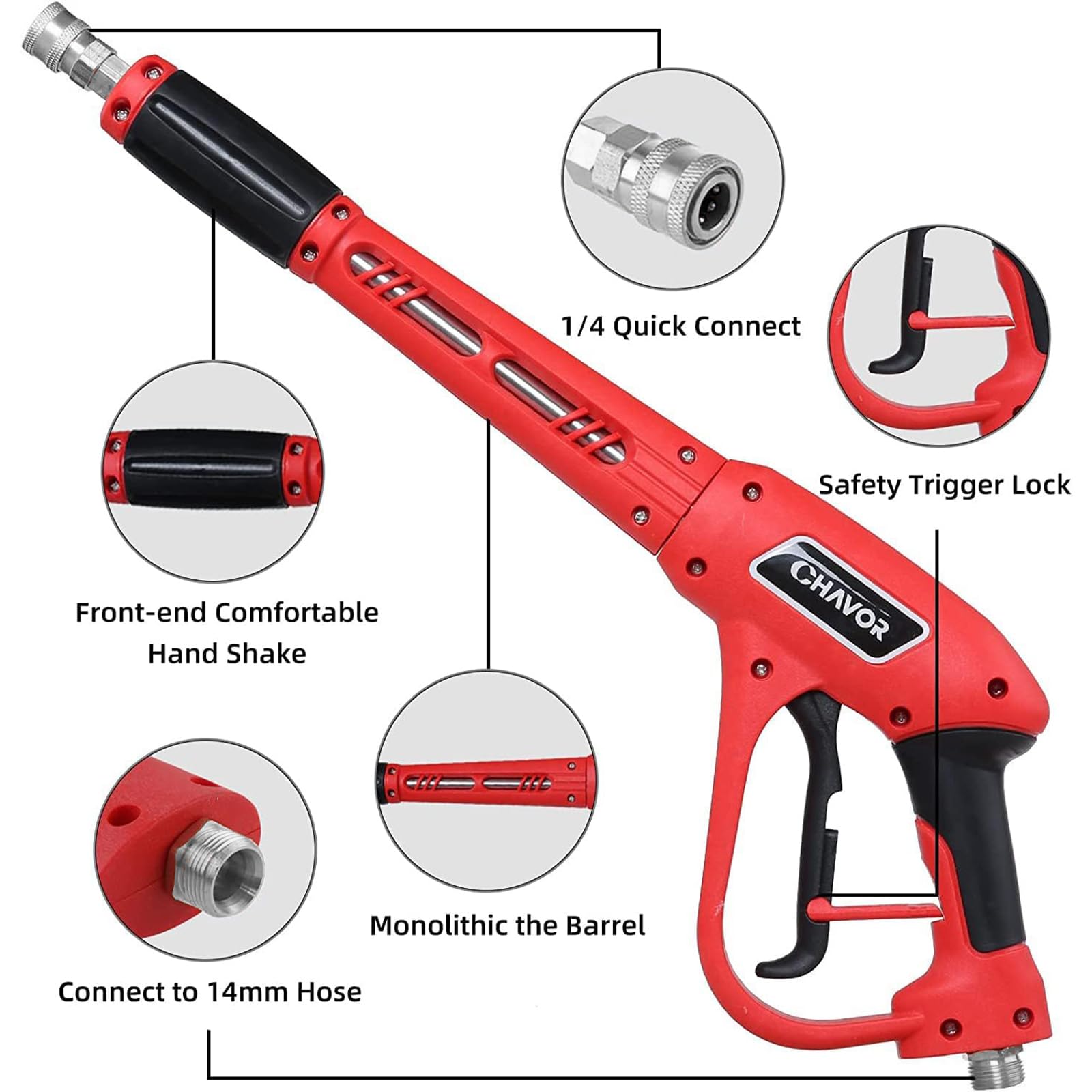 Pistola de lavado a presión con varilla de extensión de repuesto, pistola de lavado eléctrica mejorada con 5 puntas de boquilla de pulverización, accesorio M22, 37 pulgadas, 3000 PSI