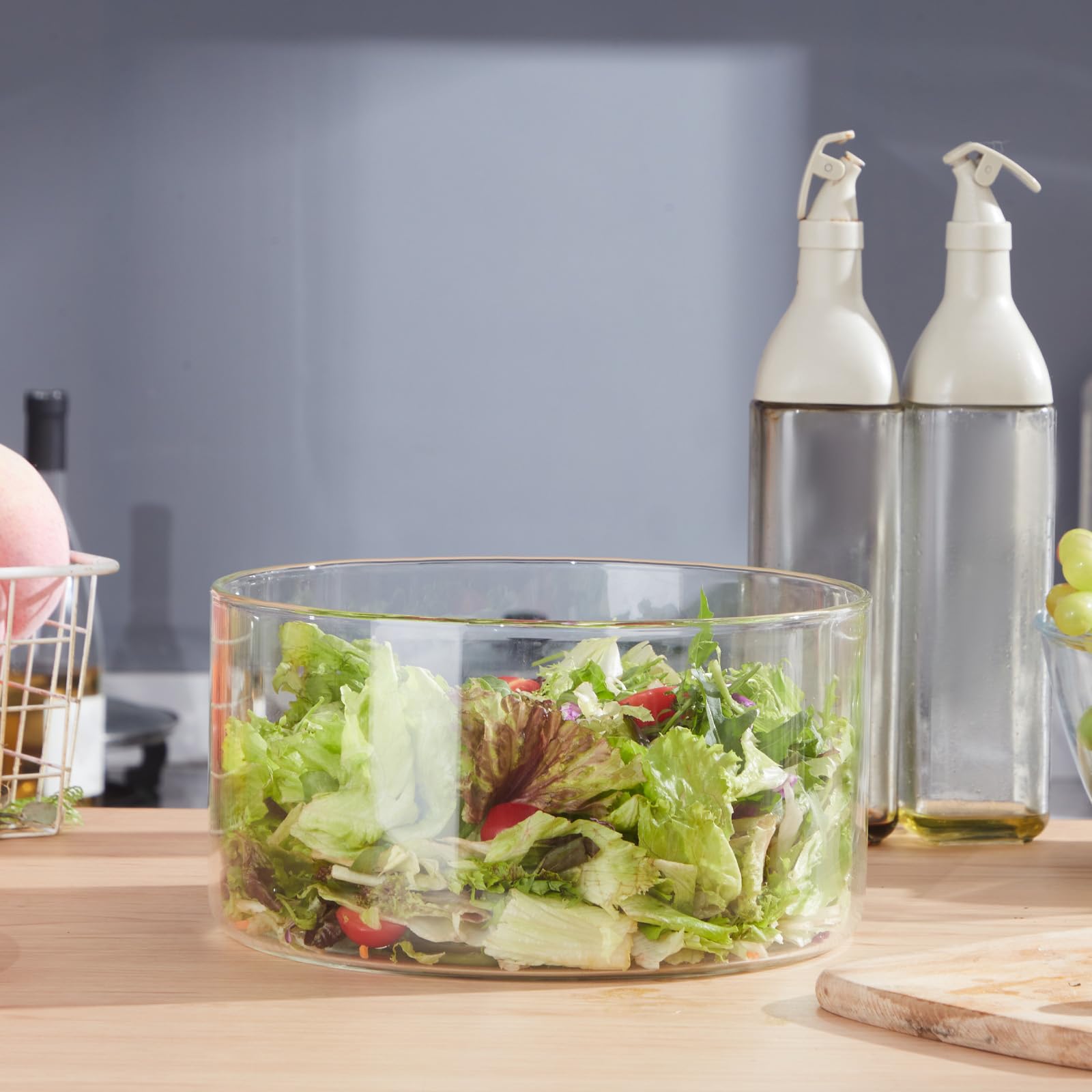 Extra große Glas-Schüssel, 5,4 l, modernes Design, klares Glas, rund, Dessertschale, Servierschale zum Auslegen von Eiskuchen, Salat, Obst, mikrowellen- und spülmaschinenfest, OS048004