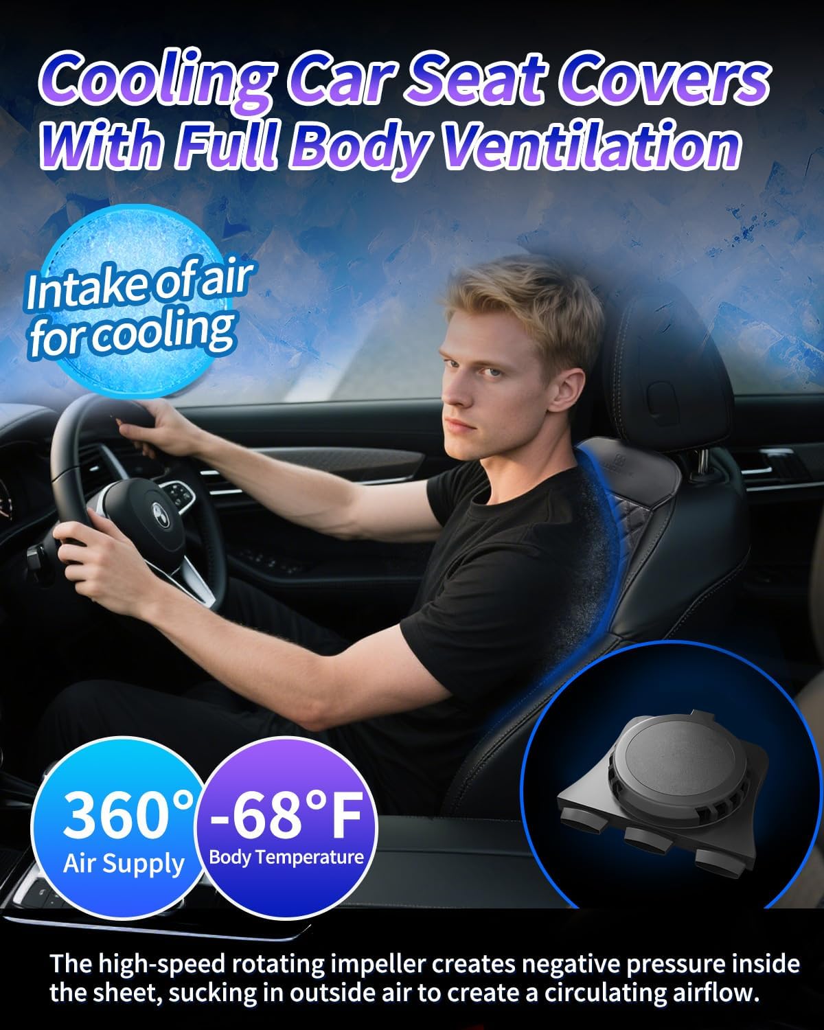 DR.HILL Air Suction Cooling Car Seat Covers, 12V 24V Ventilated Seat Cushion, 5 Adjustable Cooling Air Speeds Cooling Set Pad Universal Most Vehicle SUV Truck-Black