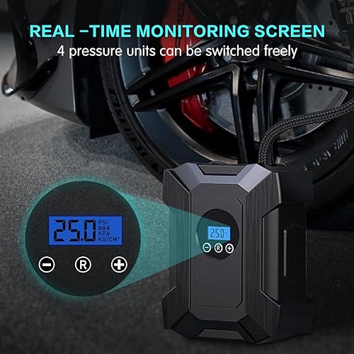 Miniatura 4 de Kairiyard Inflador de neumáticos, compresor de aire portátil, bomba de aire de 12 V CC para neumáticos de automóvil, bomba digital de neumáticos