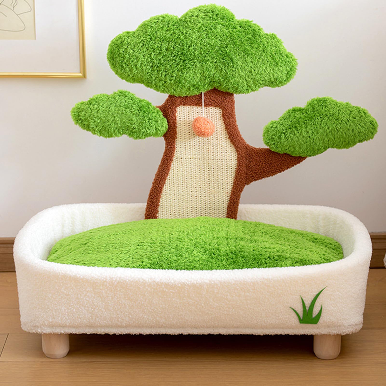 Camas para Mascotas para Gatos – Cama en Maceta de Pino para Gatos de | interior con bola de felpa y rascador | Cuna lavable para coche de mascotas, interior, invierno, sala de estar, dormitorio, m