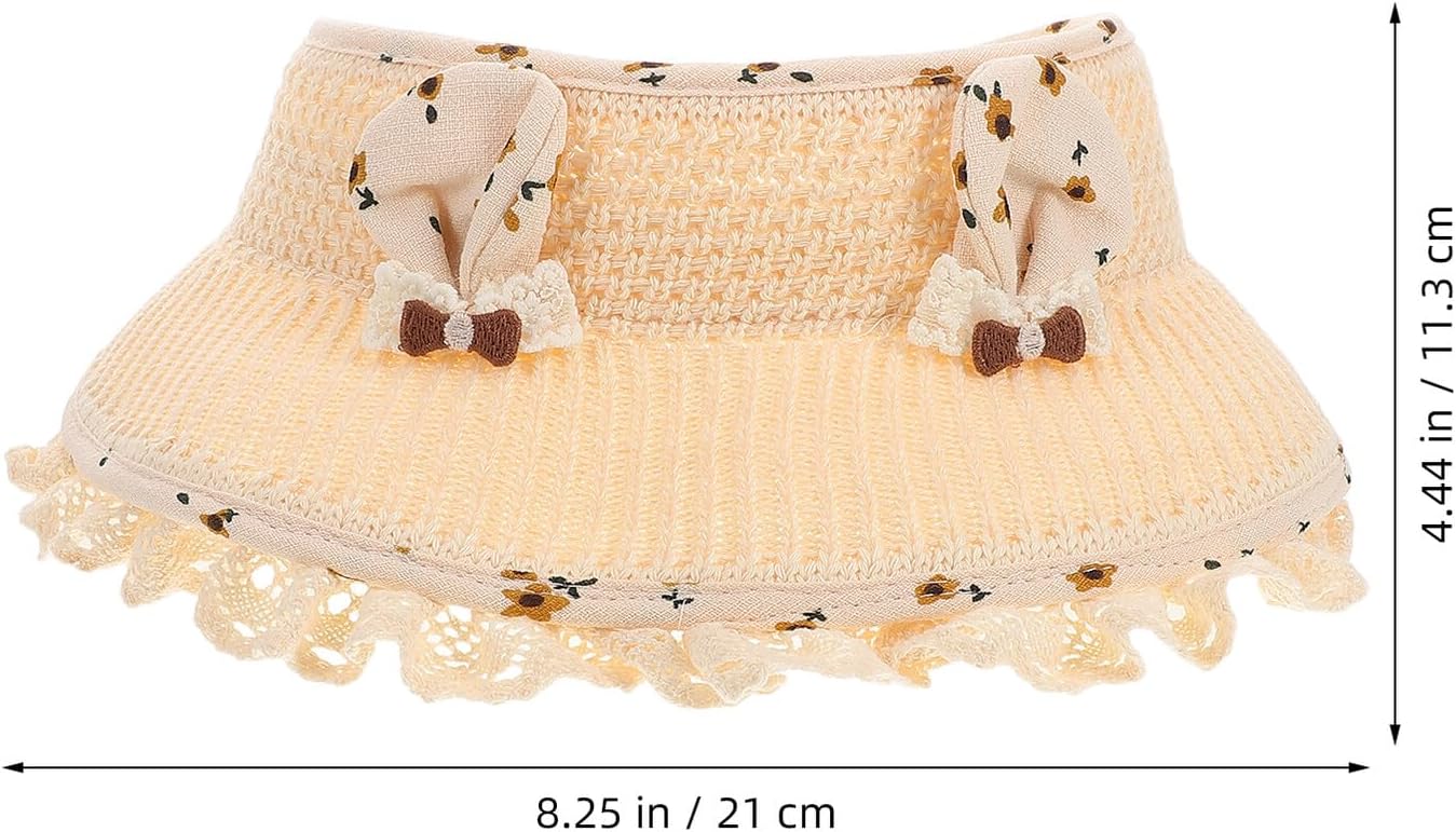 Bunny Ear Wide Brim Sun Hat, Beige Empty Top Visor Cap, 48-50cm Breathable Summer Sun Blocking Beach Accessory