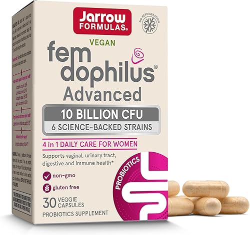Miniatura 5 de Jarrow Formulas Fem-Dophilus Probióticos 1 mil millones de UFC con 2 cepas clínicamente eficaces y probióticos avanzados Fem-Dophilus 10 mil