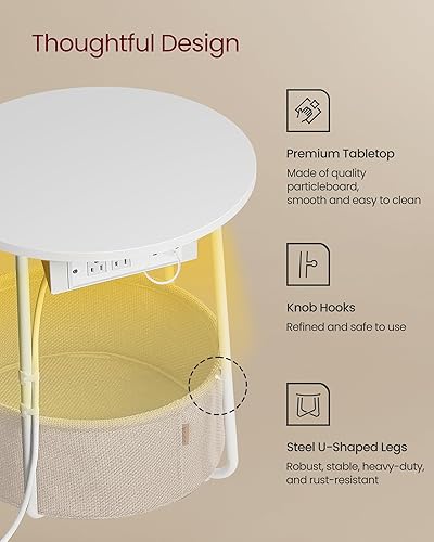 Miniatura 6 de VASAGLE LILEA Collection - Side Table with Charging Station, Round End Table with Fabric Basket, LED Nightstand with USB Ports, Modern, for Living
