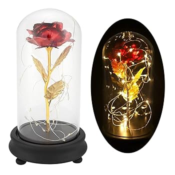 Amazon｜24K ゴールドメッキのローズフラワー、ガラスカバー