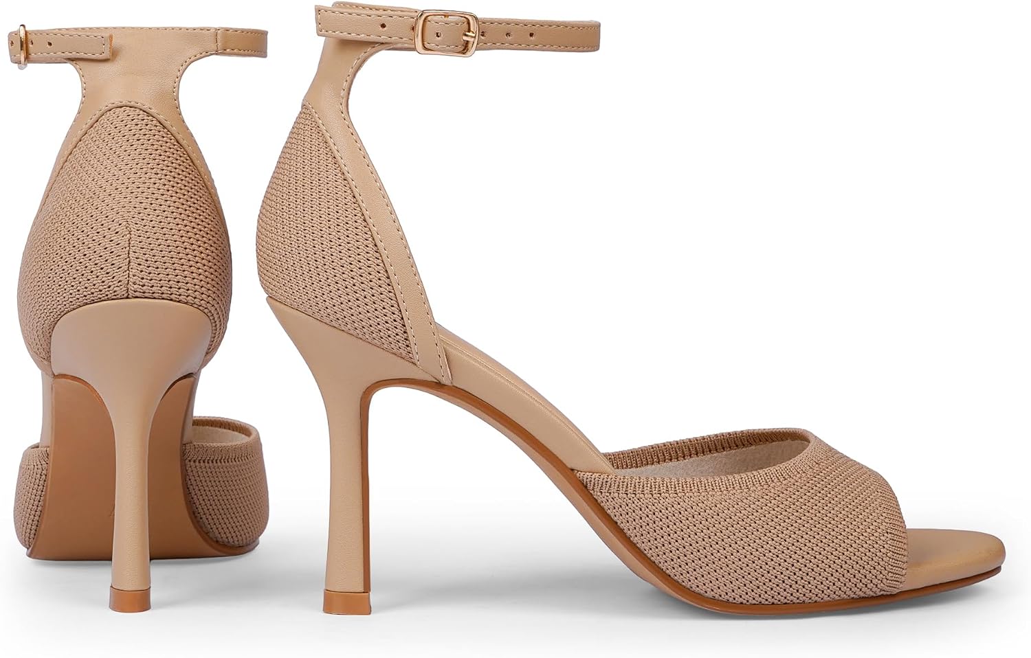 QIY Womens Ankle Strap Heels Stiletto 3.5 Inch Heel Open Round Toe Heeled Sandals Sexy Summer Dress Shoes