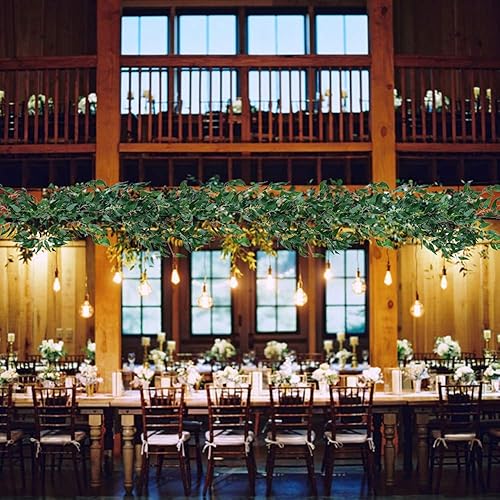 Miniatura 5 de Artiflr Paquete de 2 guirnaldas de hojas artificiales colgantes, 5.7 pies, ramas de hojas de sauce falsas, hojas de seda, guirnalda en verde vintage