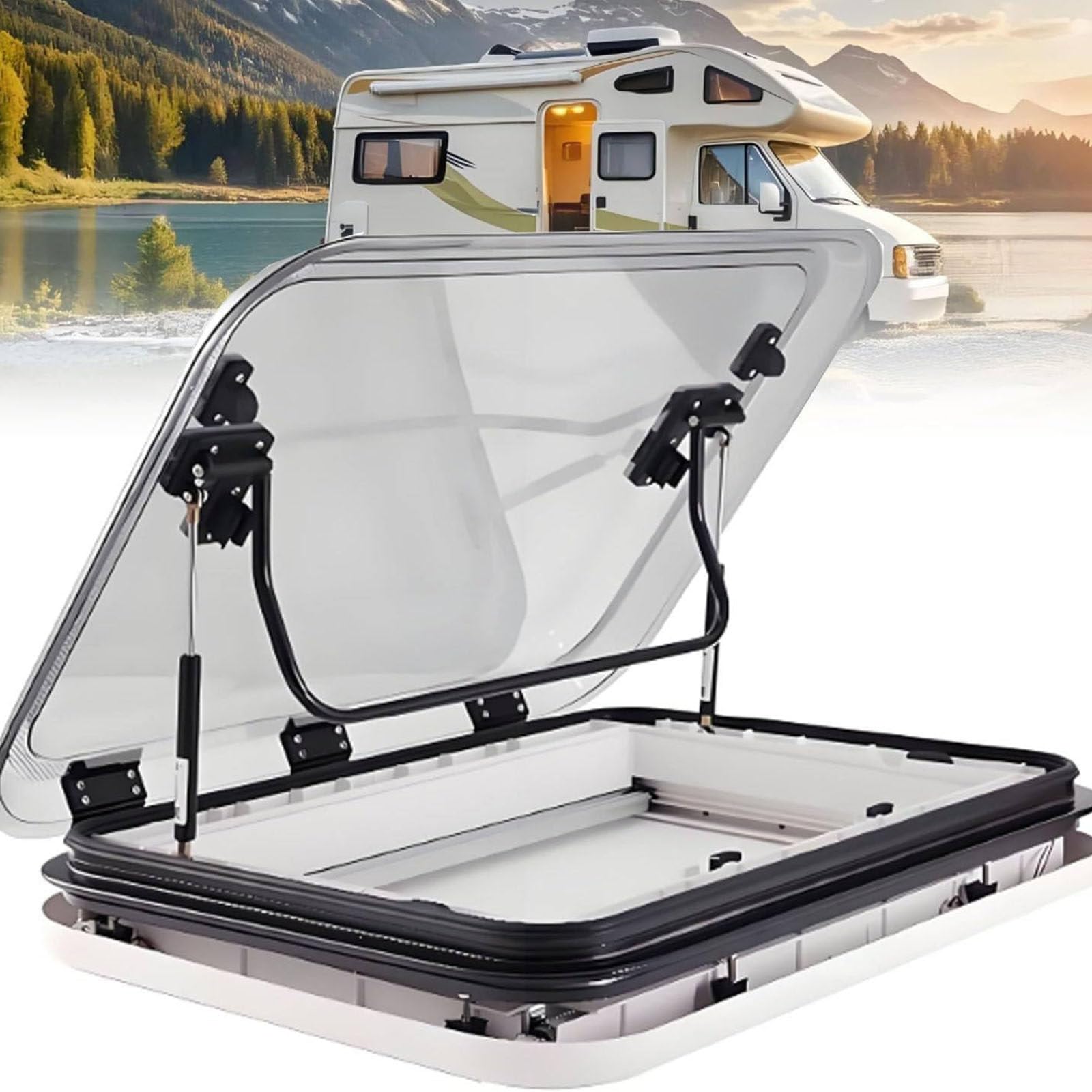 ZHPPED RV Caravan Roof Vent, 500/700/800 x 500MM Cut Out RV Caravan LED Skylight, W/Sunshade, Anti-UV Roof Vent Hatch, for Caravan Trailer 70x50cm